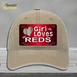 This Girl Loves Her Reds Novelty License Plate Hat Unconstructed Cotton / Khaki