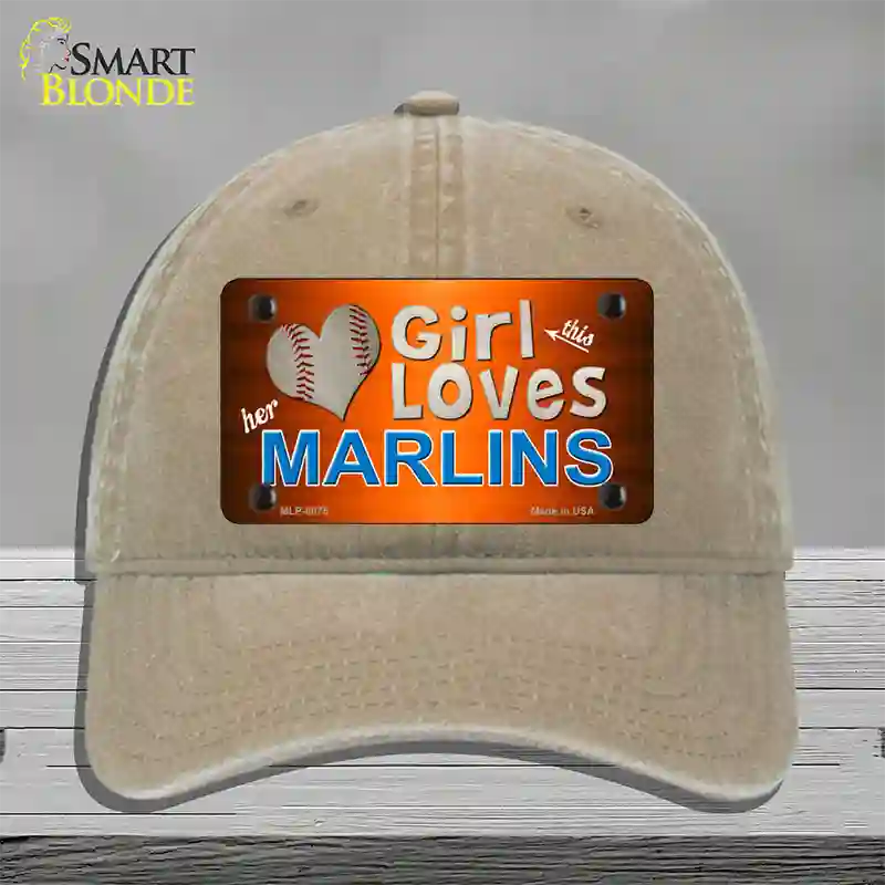 This Girl Loves Her Marlins Novelty License Plate Hat Unconstructed Cotton / Khaki