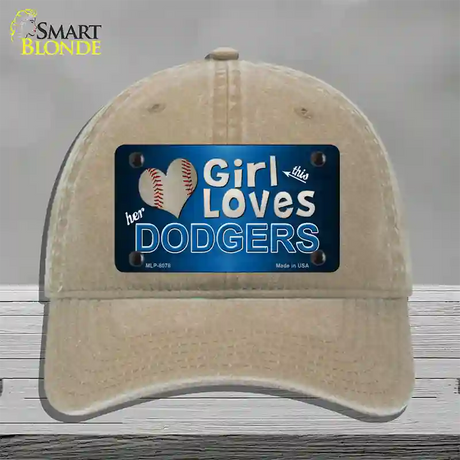 This Girl Loves Her Dodgers Novelty License Plate Hat Unconstructed Cotton / Khaki