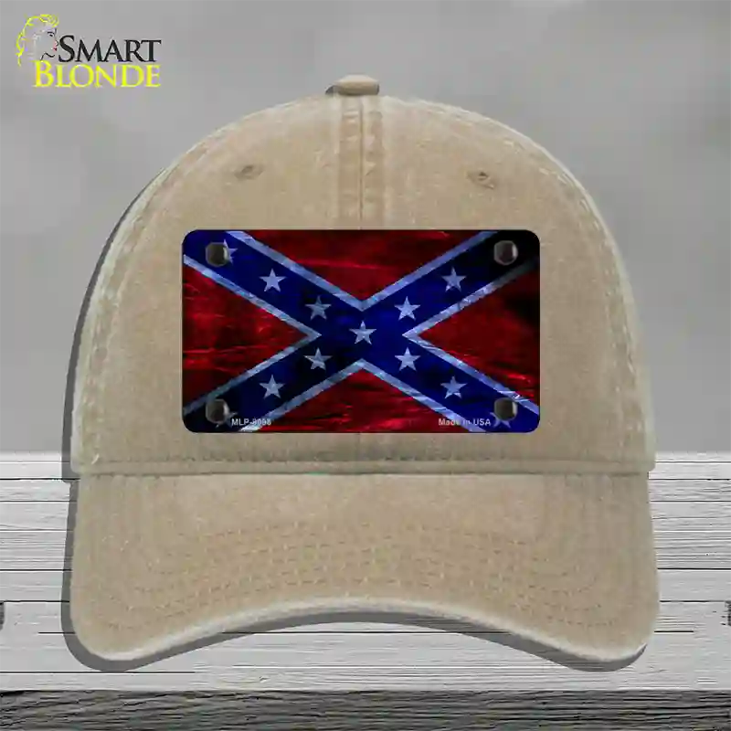 Confederate Flag Foiled Novelty License Plate Hat Unconstructed Cotton / Khaki