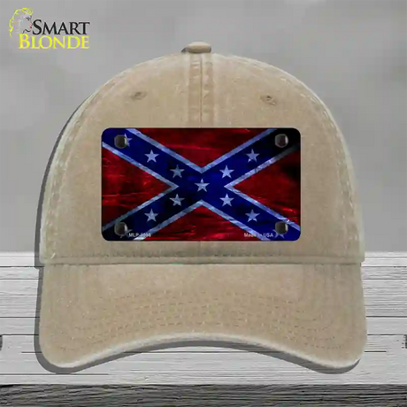 Confederate Flag Foiled Novelty License Plate Hat Unconstructed Cotton / Khaki