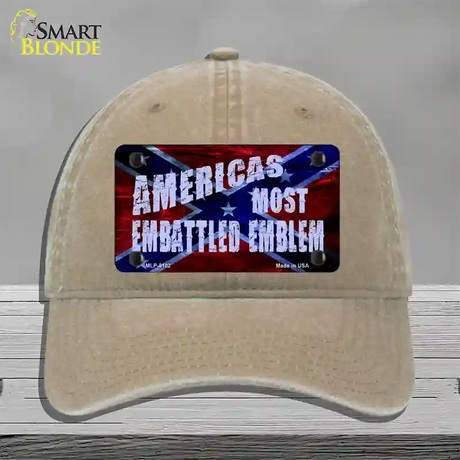 Americas Most Embattled Emblem Novelty License Plate Hat Unconstructed Cotton / Khaki