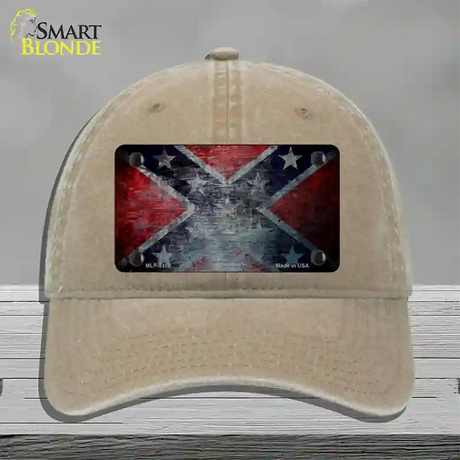 Confederate Flag Scratched Novelty License Plate Hat Unconstructed Cotton / Khaki