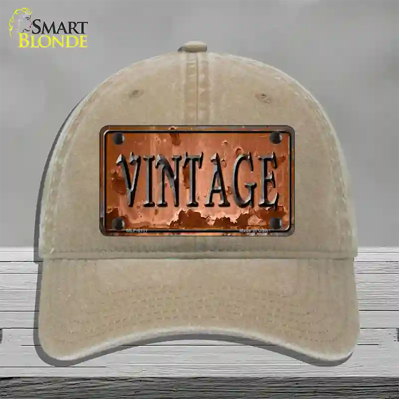 Vintage Rusty Sign Novelty License Plate Hat Unconstructed Cotton / Khaki