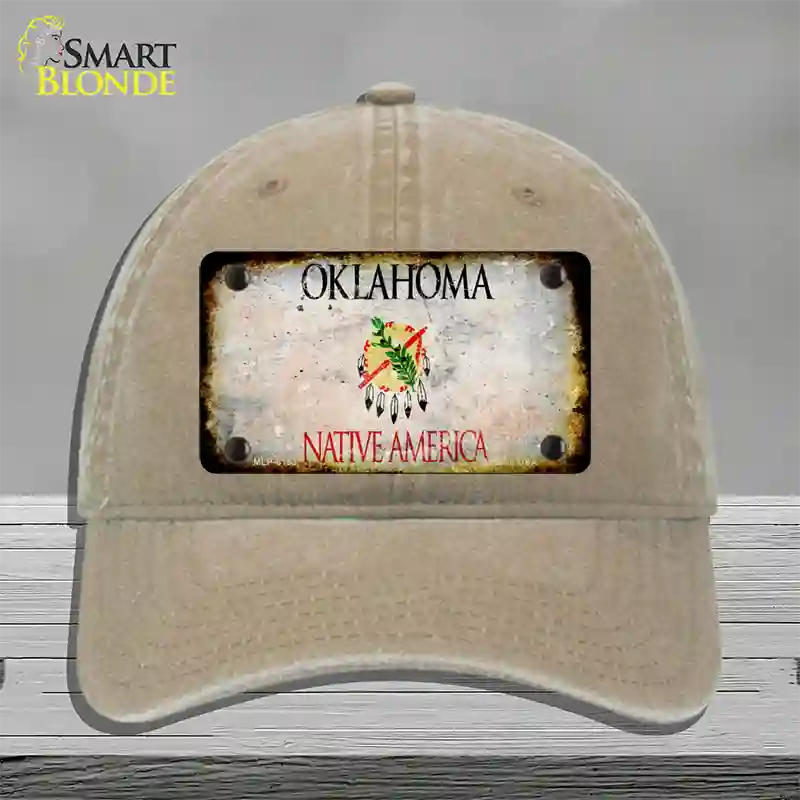 Oklahoma Rusty Blank Novelty License Plate Hat Unconstructed Cotton / Khaki