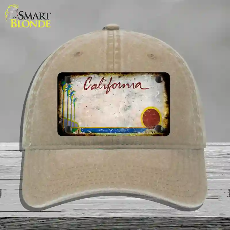 California Palm Tree Rusty Blank Novelty License Plate Hat Unconstructed Cotton / Khaki