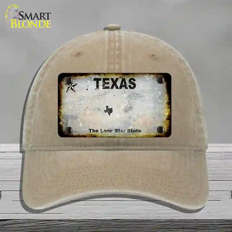 Texas White Rusty Blank Novelty License Plate Hat Unconstructed Cotton / Khaki