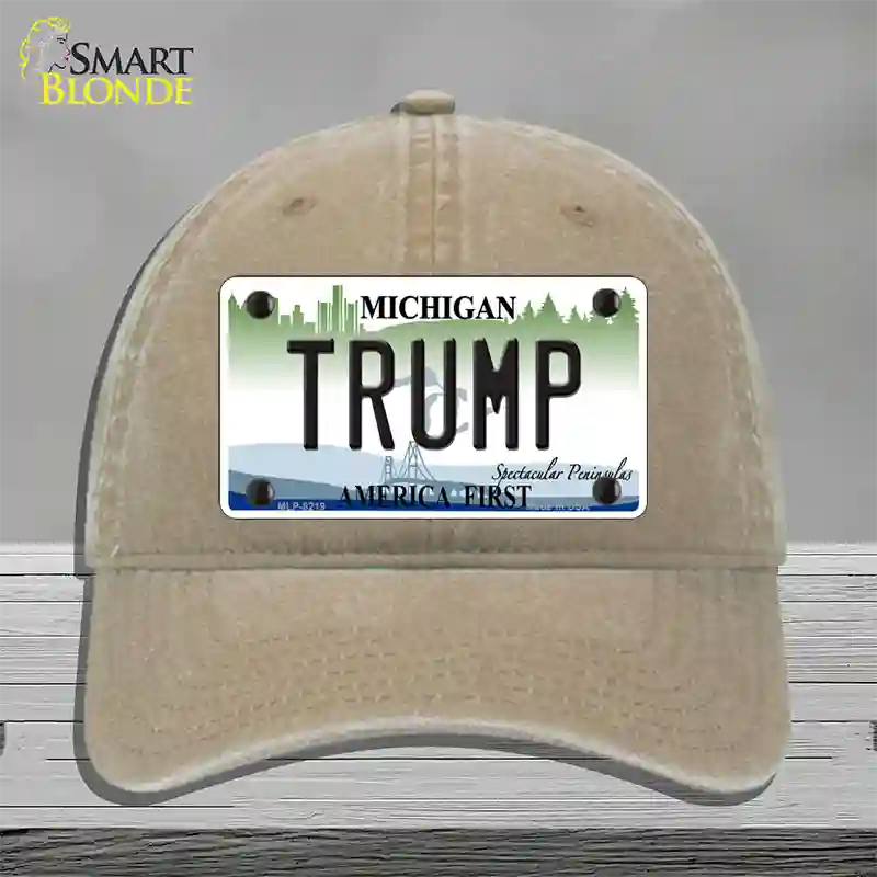 Trump Michigan Novelty License Plate Hat Unconstructed Cotton / Khaki