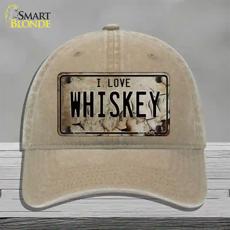 I Love Whiskey Novelty License Plate Hat Unconstructed Cotton / Khaki