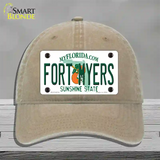 Fort Myers Florida Novelty License Plate Hat Unconstructed Cotton / Khaki