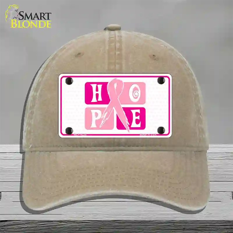 Hope Breast Cancer Ribbon Novelty License Plate Hat Unconstructed Cotton / Khaki