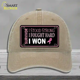 Breast Cancer Survivor Ribbon Novelty License Plate Hat Unconstructed Cotton / Khaki