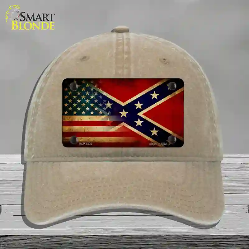 American Confederate Flag Novelty License Plate Hat Unconstructed Cotton / Khaki