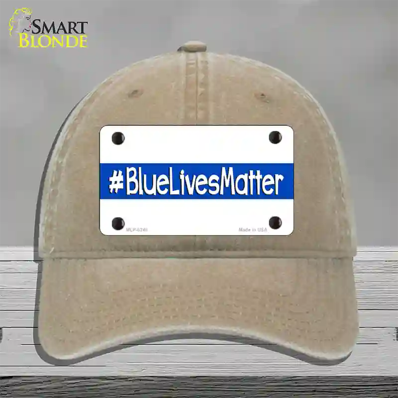 Blue Lives Matter Novelty License Plate Hat Unconstructed Cotton / Khaki