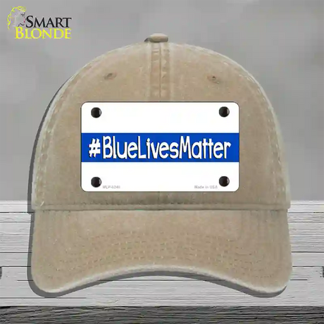 Blue Lives Matter Novelty License Plate Hat Unconstructed Cotton / Khaki