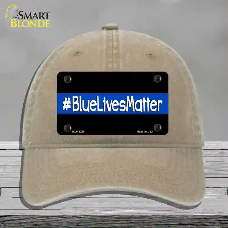 Blue Lives Matter Black Novelty License Plate Hat Unconstructed Cotton / Khaki