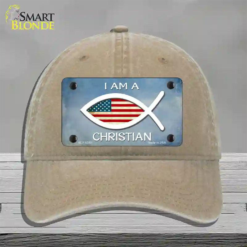 I Am A Christian Novelty License Plate Hat Unconstructed Cotton / Khaki