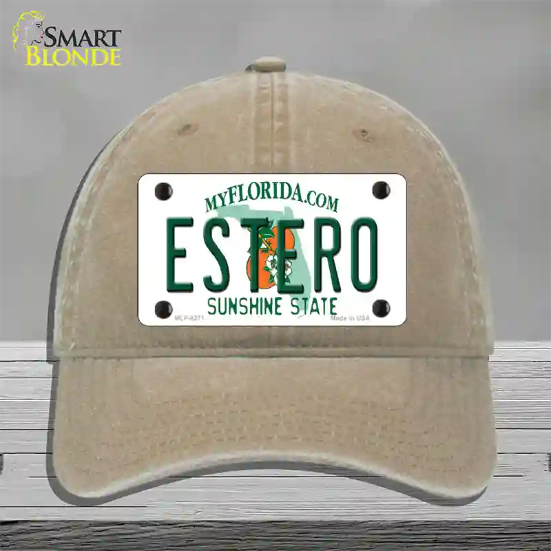 Estero Sunshine State Novelty License Plate Hat Unconstructed Cotton / Khaki