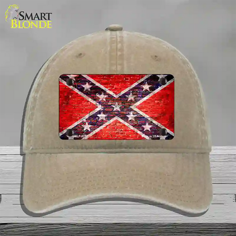 Rebel Flag Brick Wall Novelty License Plate Hat Unconstructed Cotton / Khaki