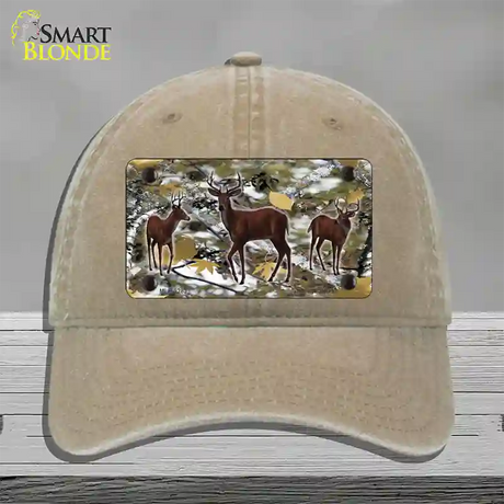 Deer On Camo Novelty License Plate Hat Unconstructed Cotton / Khaki