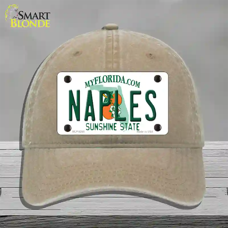 Naples Florida Novelty License Plate Hat Unconstructed Cotton / Khaki