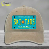 Ski Taos Teal New Mexico Novelty License Plate Hat Unconstructed Cotton / Khaki