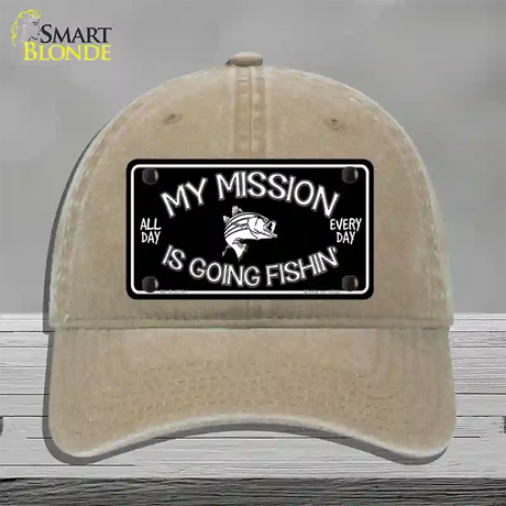 My Mission Is Fishin Novelty License Plate Hat Unconstructed Cotton / Khaki