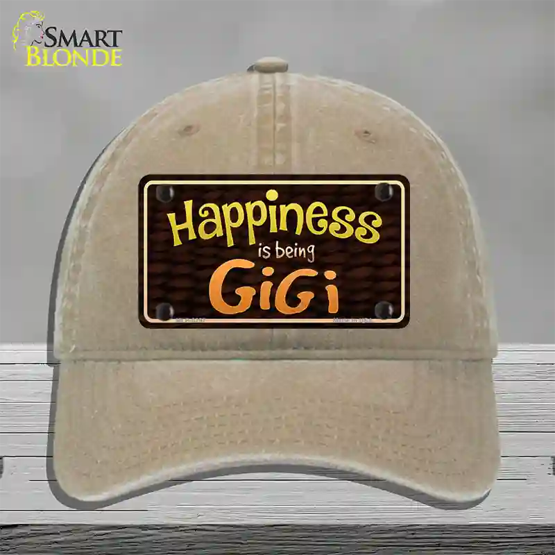 Happiness Is Being Gigi Novelty License Plate Hat Unconstructed Cotton / Khaki