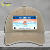 Michigan Great Lakes Blank Novelty License Plate Hat Unconstructed Cotton / Khaki