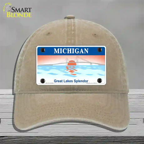 Michigan Great Lakes Blank Novelty License Plate Hat Unconstructed Cotton / Khaki