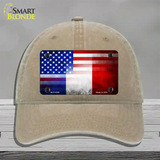 United States France Flag Fade Novelty License Plate Hat Unconstructed Cotton / Khaki