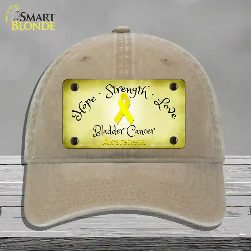 Bladder Cancer Ribbon Novelty License Plate Hat Unconstructed Cotton / Khaki