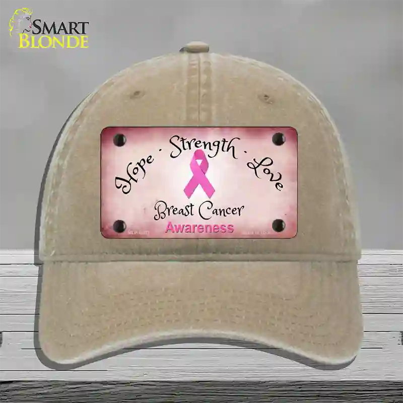 Breast Cancer Ribbon Pink Novelty License Plate Hat Unconstructed Cotton / Khaki