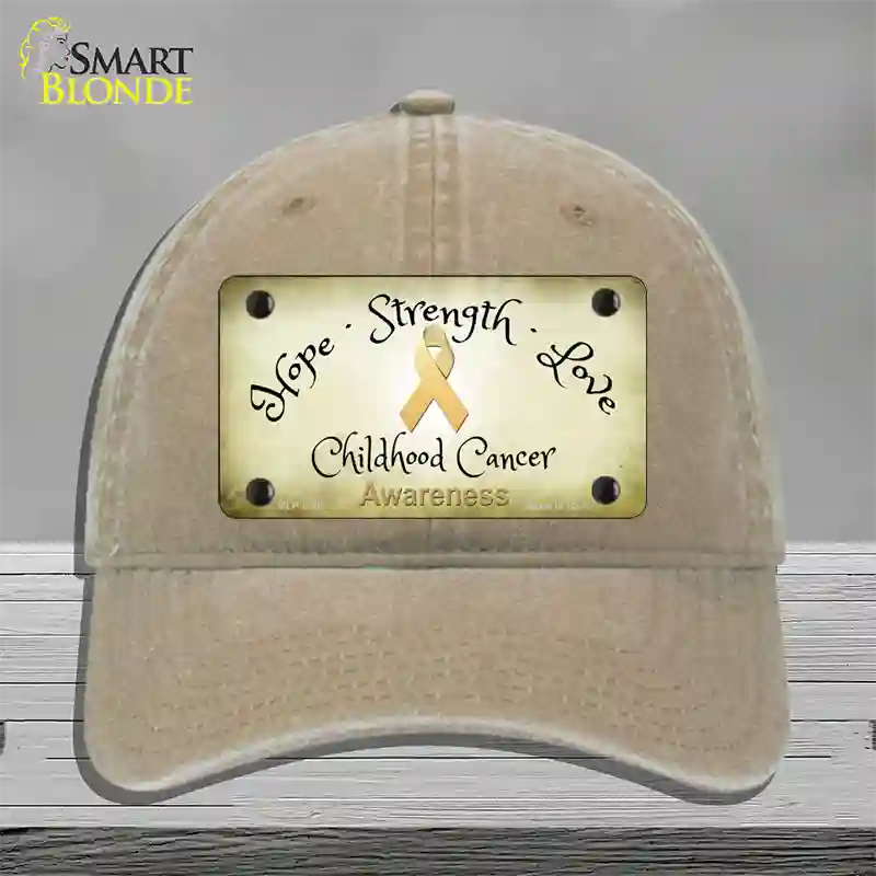 Childhood Cancer Ribbon Novelty License Plate Hat Unconstructed Cotton / Khaki