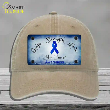 Colon Cancer Ribbon Novelty License Plate Hat Unconstructed Cotton / Khaki