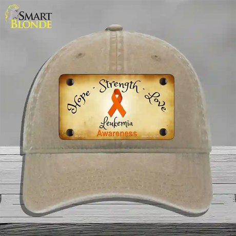 Leukemia Cancer Ribbon Novelty License Plate Hat Unconstructed Cotton / Khaki