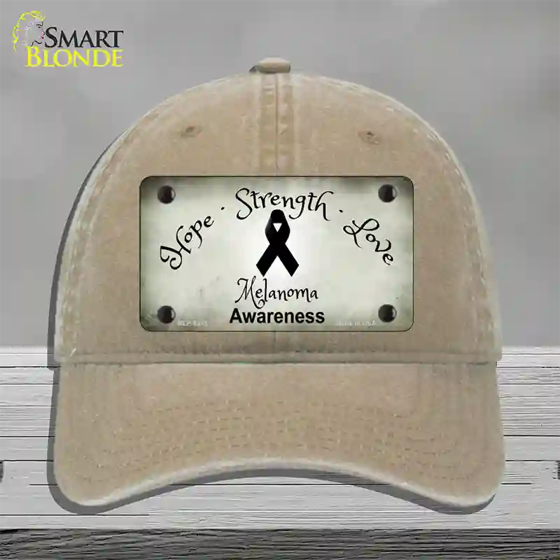 Melanoma Cancer Ribbon Novelty License Plate Hat Unconstructed Cotton / Khaki