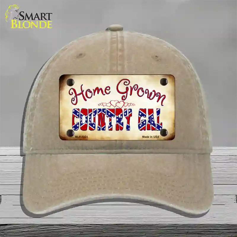 Home Grown Country Gal Novelty License Plate Hat Unconstructed Cotton / Khaki