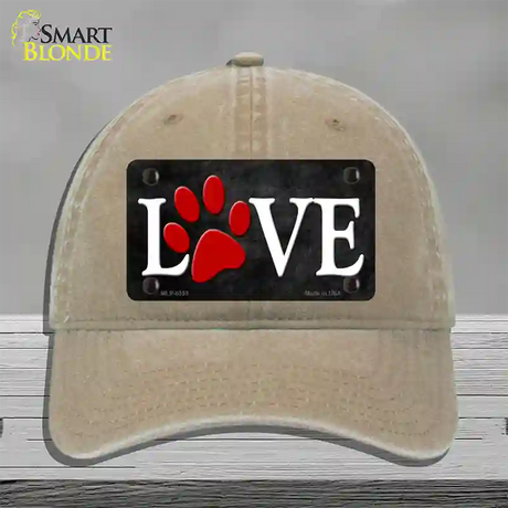 Love Paw Novelty License Plate Hat Unconstructed Cotton / Khaki