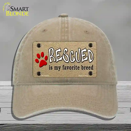 Rescued Is My Favorite Novelty License Plate Hat Unconstructed Cotton / Khaki