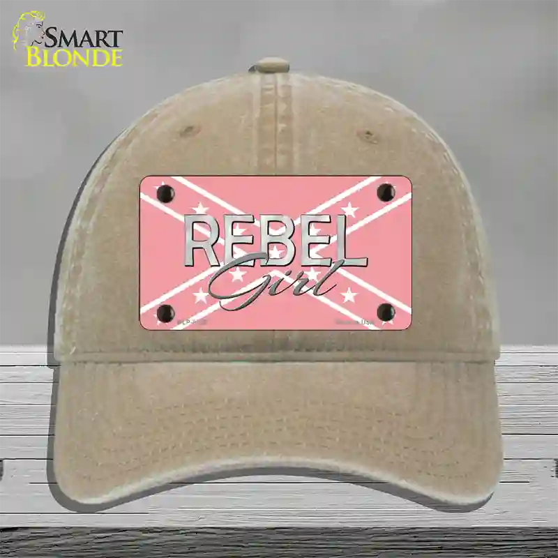 Rebel Girl Pink Novelty License Plate Hat Unconstructed Cotton / Khaki