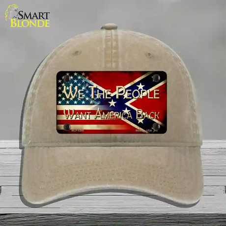 We The People American Confederate Novelty License Plate Hat Unconstructed Cotton / Khaki