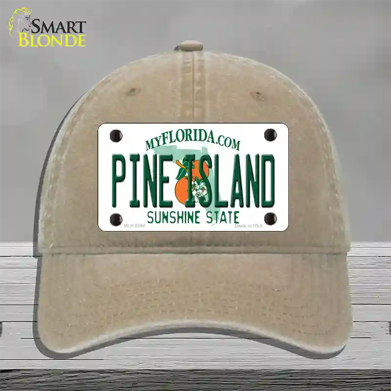 Pine Island Novelty License Plate Hat Unconstructed Cotton / Khaki