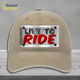 Live To Ride Shiny Novelty License Plate Hat Unconstructed Cotton / Khaki