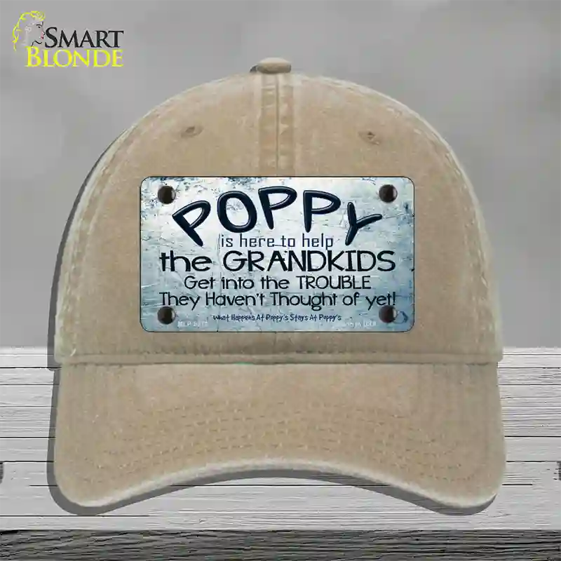 Poppy Is Here To Help Novelty License Plate Hat Unconstructed Cotton / Khaki