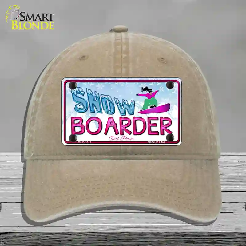 Snow Boarder Girl Novelty License Plate Hat Unconstructed Cotton / Khaki