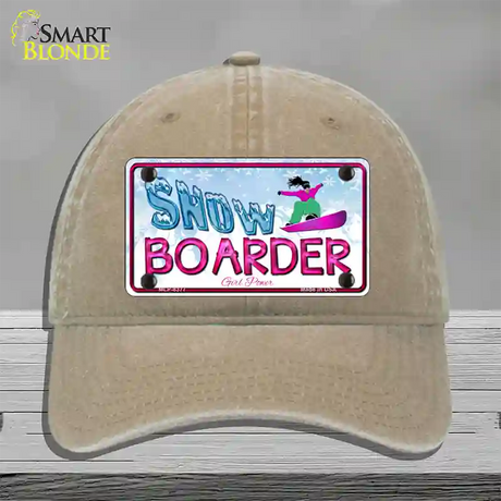 Snow Boarder Girl Novelty License Plate Hat Unconstructed Cotton / Khaki