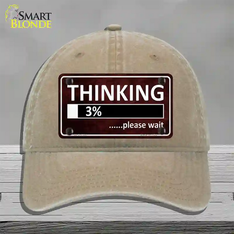 Thinking Please Wait Novelty License Plate Hat Unconstructed Cotton / Khaki