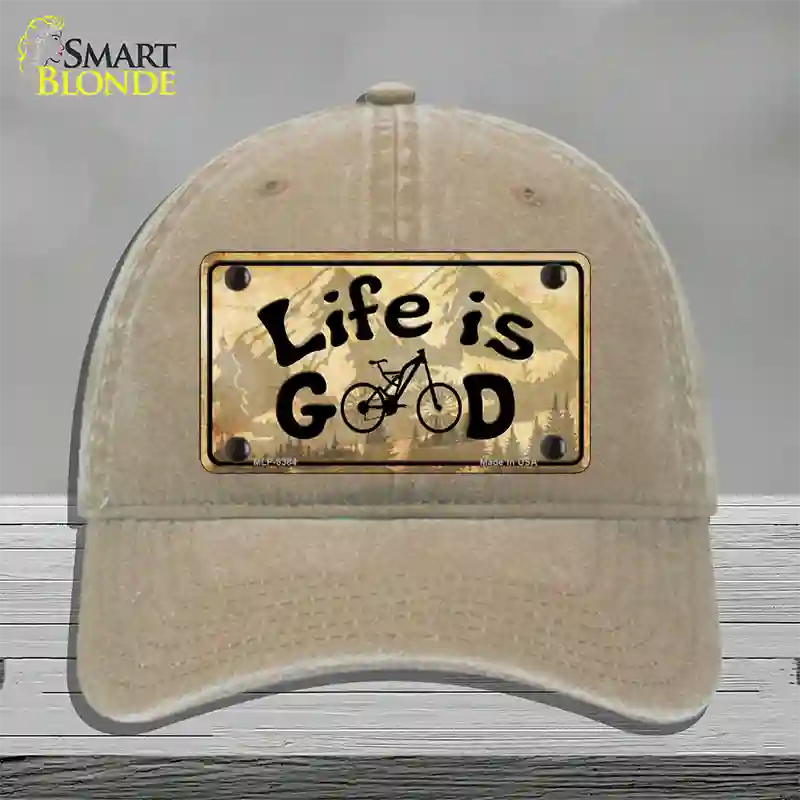 Life Is Good Novelty License Plate Hat Unconstructed Cotton / Khaki