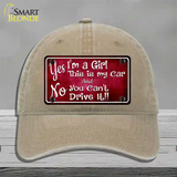 Yes Im A Girl Novelty License Plate Hat Unconstructed Cotton / Khaki